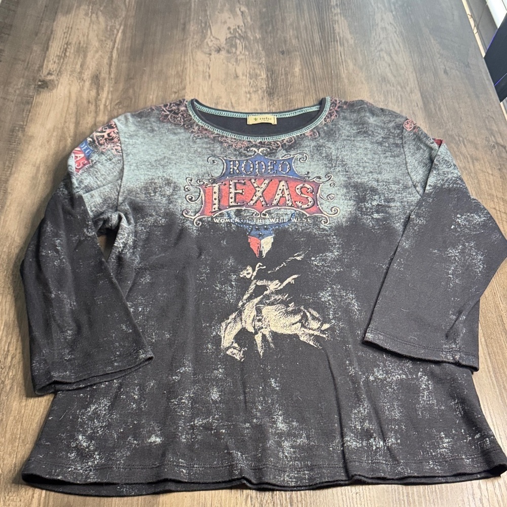 Cactus Long Sleeve Texas Rodeo 3/4  Sleeve Tee - Black and Gray
